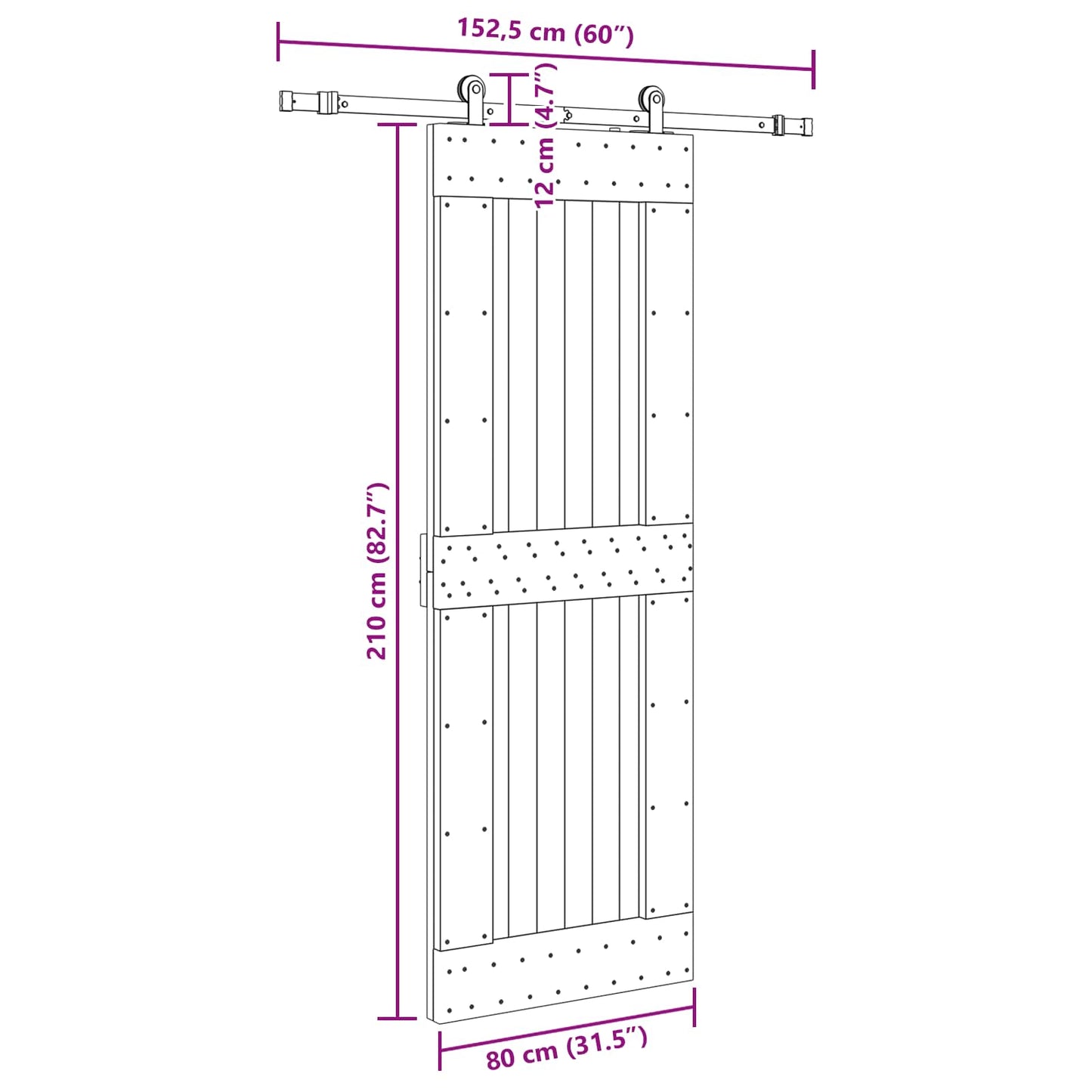 Schuifdeur NARVIK Naturel en Zwart 80 x 210 cm (152,5 cm)