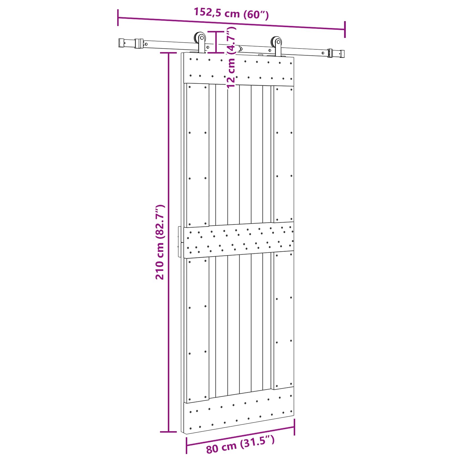 Schuifdeur NARVIK Naturel en Zwart 80 x 210 cm (152,5 cm)