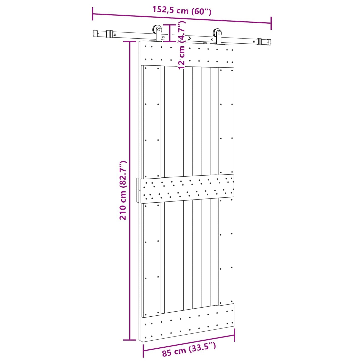 Schuifdeur NARVIK Naturel en Zwart 85 x 210 cm (152,5 cm)