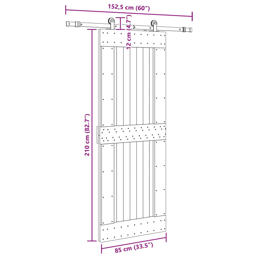 Schuifdeur NARVIK Naturel en Zwart 85 x 210 cm (152,5 cm)