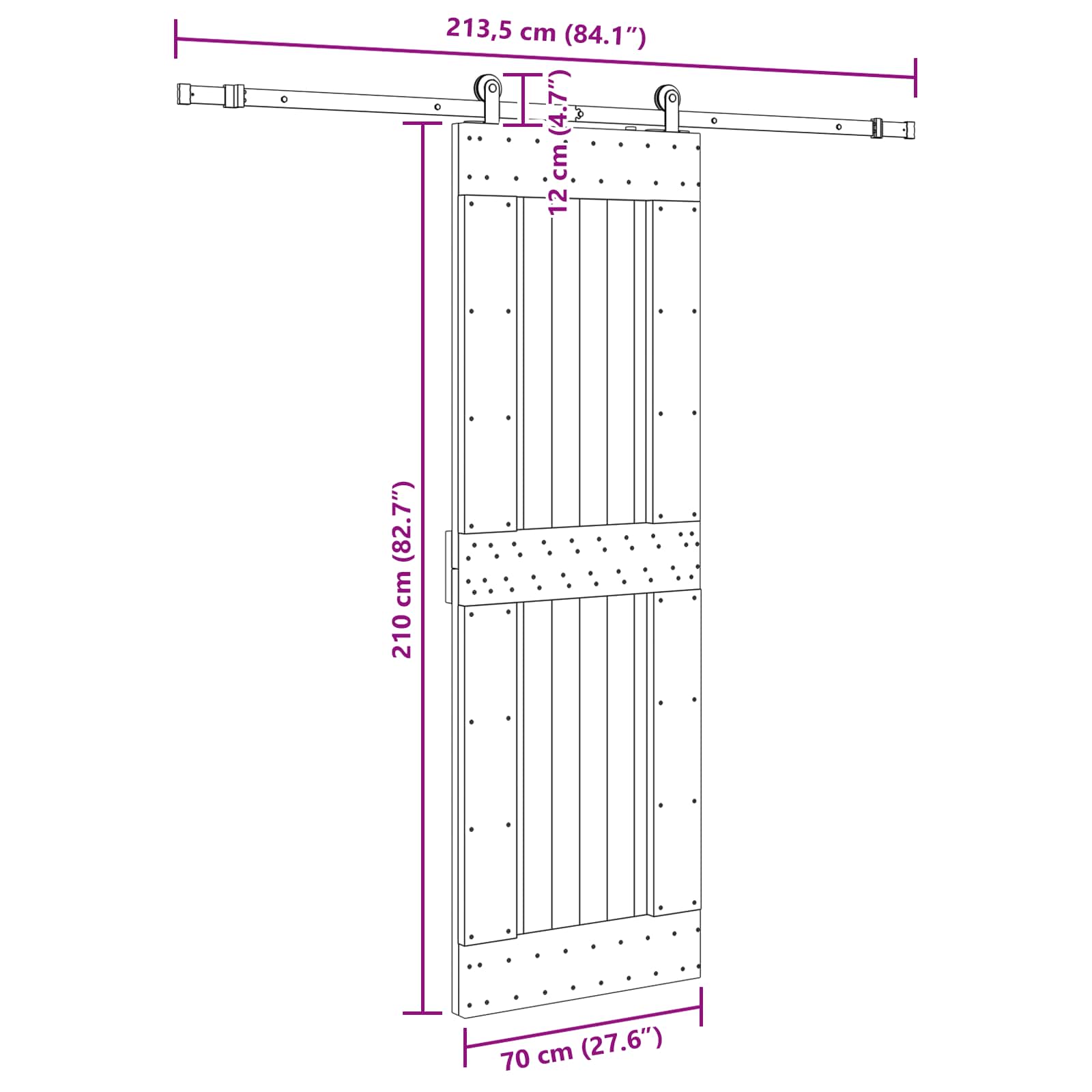 Schuifdeur NARVIK Naturel en Zwart 70 x 210 cm (213,5 cm)