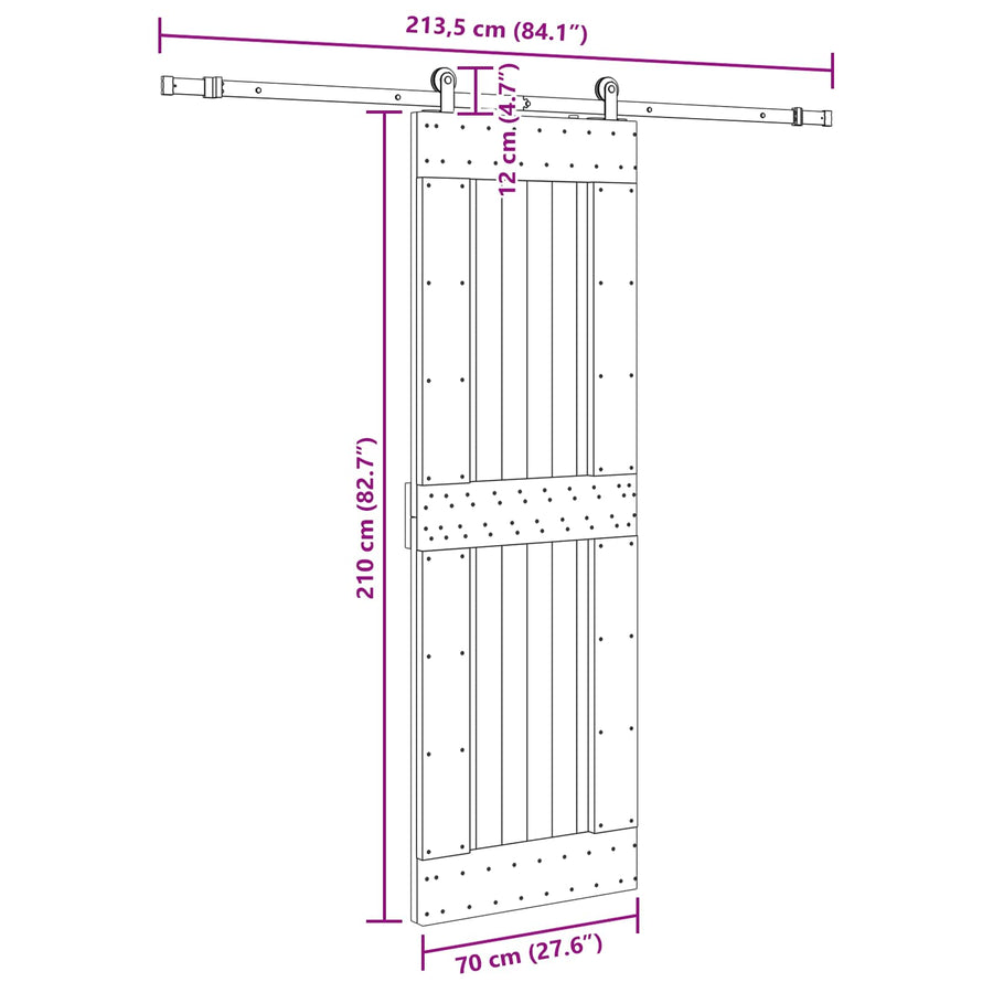 Schuifdeur NARVIK Naturel en Zwart 70 x 210 cm (213,5 cm)