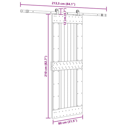 Schuifdeur NARVIK Naturel en Zwart 80 x 210 cm (213,5 cm)