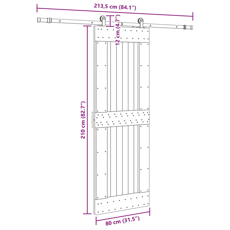 Schuifdeur NARVIK Naturel en Zwart 80 x 210 cm (213,5 cm)