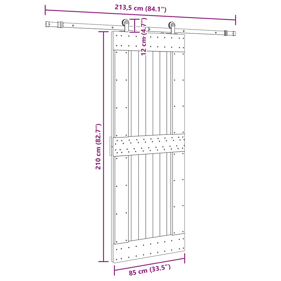 Schuifdeur NARVIK 85 x 210 cm (213,5 cm) Naturel en Zwart