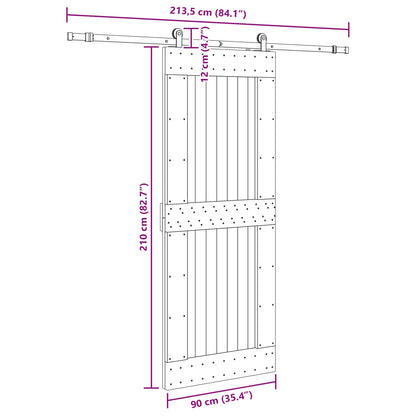 Schuifdeur NARVIK Naturel en Zwart 90 x 210 cm (213,5 cm)