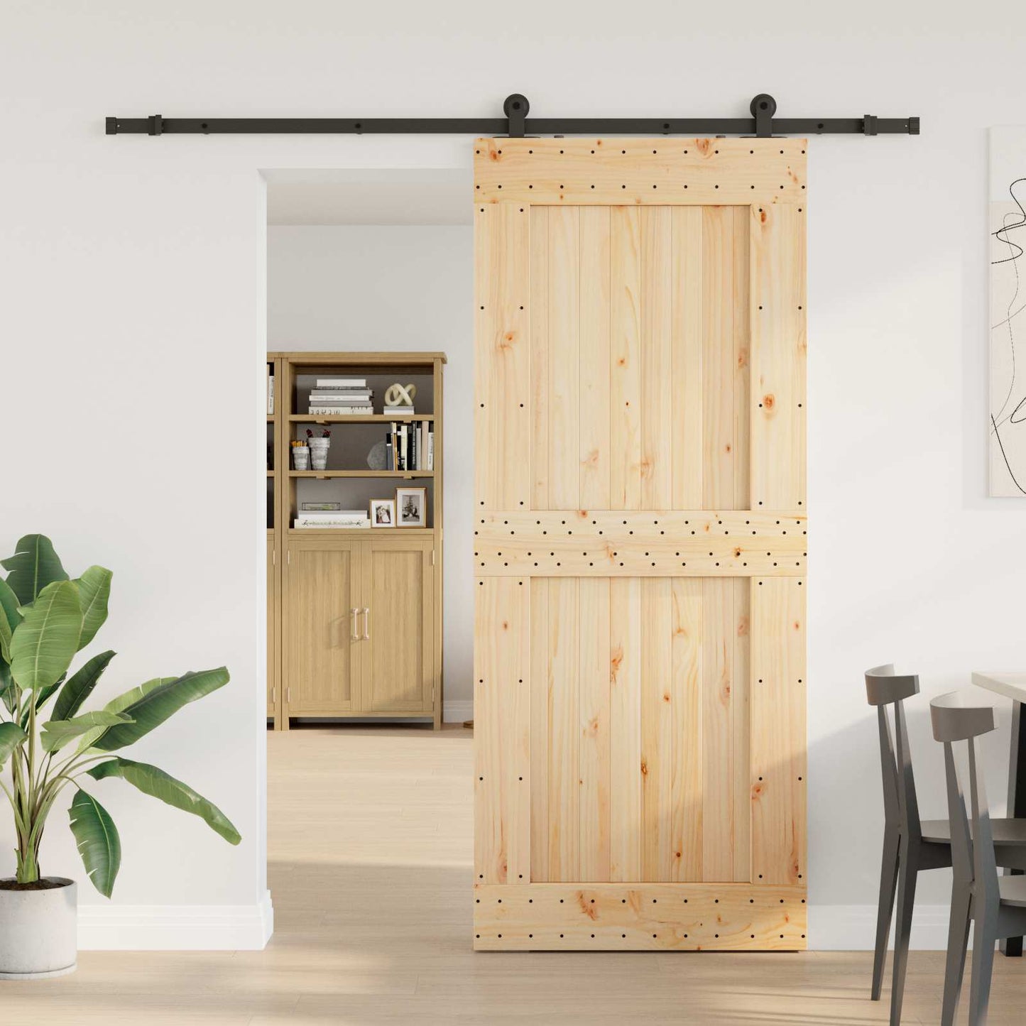Schuifdeur NARVIK Naturel en Zwart 95 x 210 cm (213,5 cm)