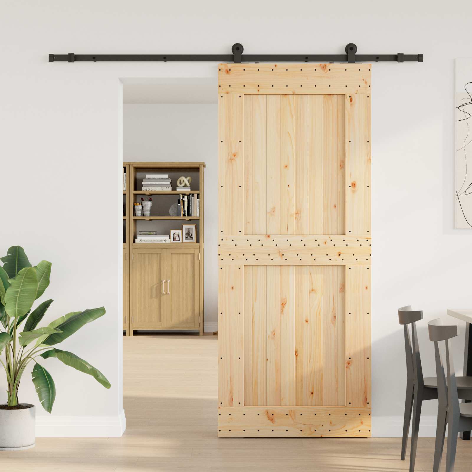 Schuifdeur NARVIK Naturel en Zwart 95 x 210 cm (213,5 cm)