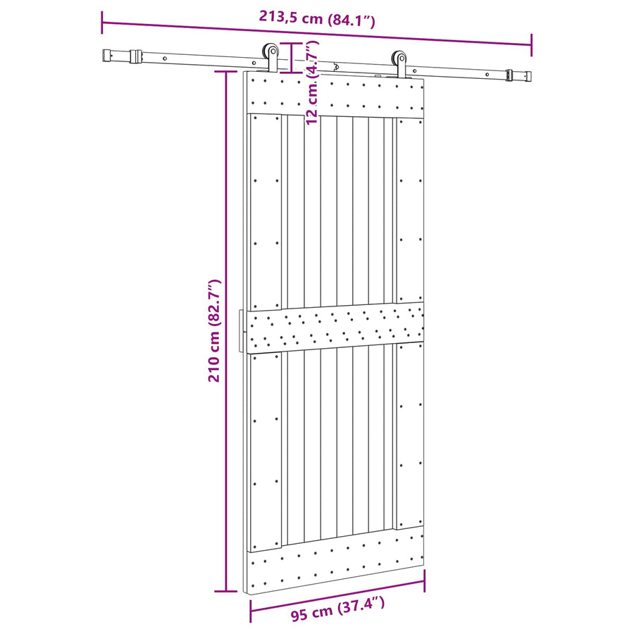 Schuifdeur NARVIK Naturel en Zwart 95 x 210 cm (213,5 cm)