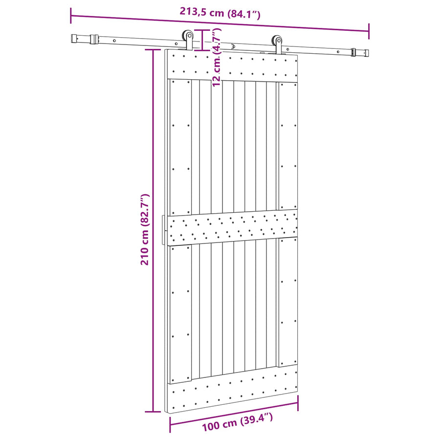 Schuifdeur NARVIK Naturel en Zwart 100 x 210 cm (213,5 cm)