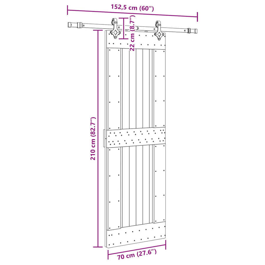 Schuifdeur NARVIK Naturel en Zwart 70 x 210 cm (152,5 cm)
