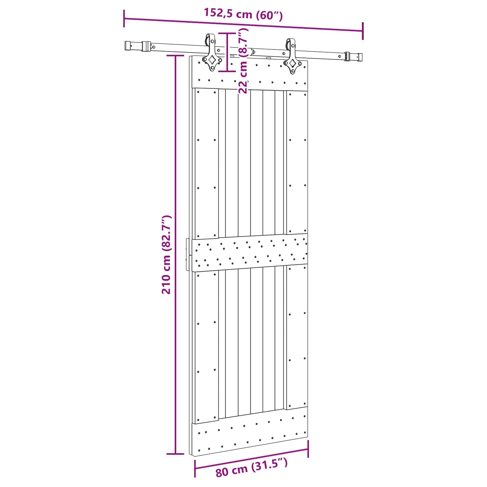 Schuifdeur NARVIK Naturel en Zwart 80 x 210 cm (152,5 cm)