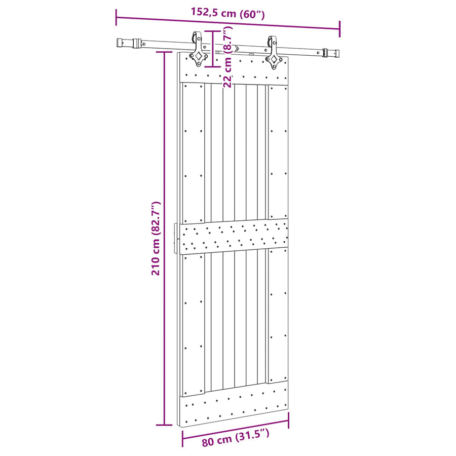 Schuifdeur NARVIK Naturel en Zwart 80 x 210 cm (152,5 cm)