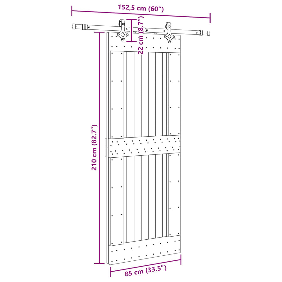 Schuifdeur NARVIK Naturel en Zwart 85 x 210 cm (152,5 cm)