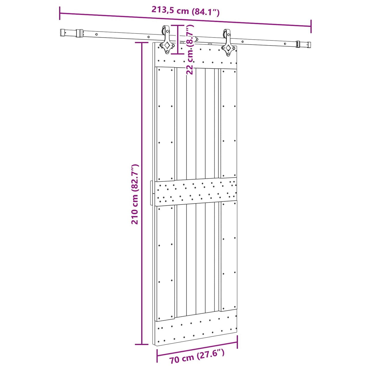 Schuifdeur NARVIK Naturel en Zwart 70 x 210 cm (213,5 cm)