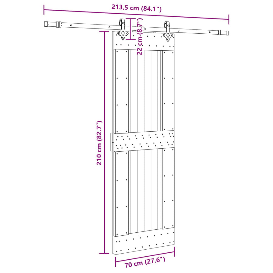 Schuifdeur NARVIK Naturel en Zwart 70 x 210 cm (213,5 cm)