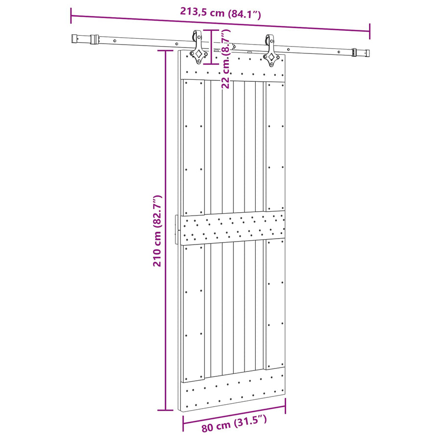 Schuifdeur NARVIK Naturel en Zwart 80 x 210 cm (213,5 cm)