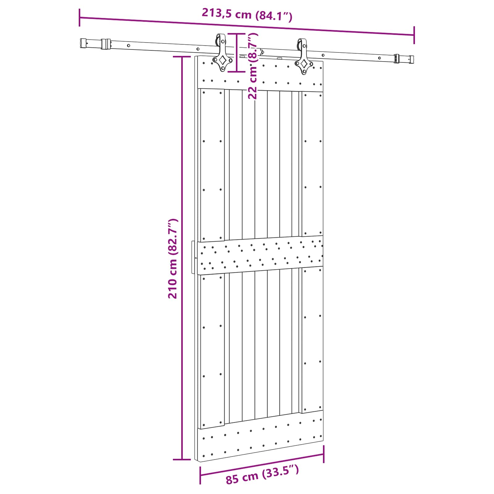 Schuifdeur NARVIK Naturel en Zwart 85 x 210 cm (213,5 cm)