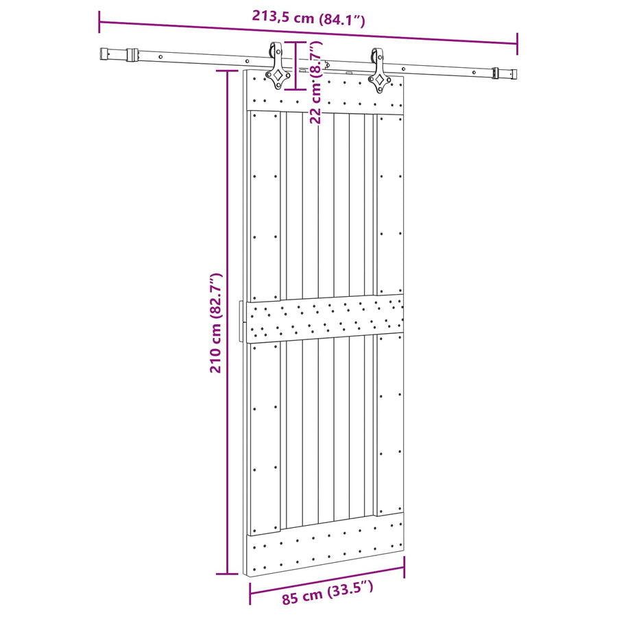 Schuifdeur NARVIK Naturel en Zwart 85 x 210 cm (213,5 cm)
