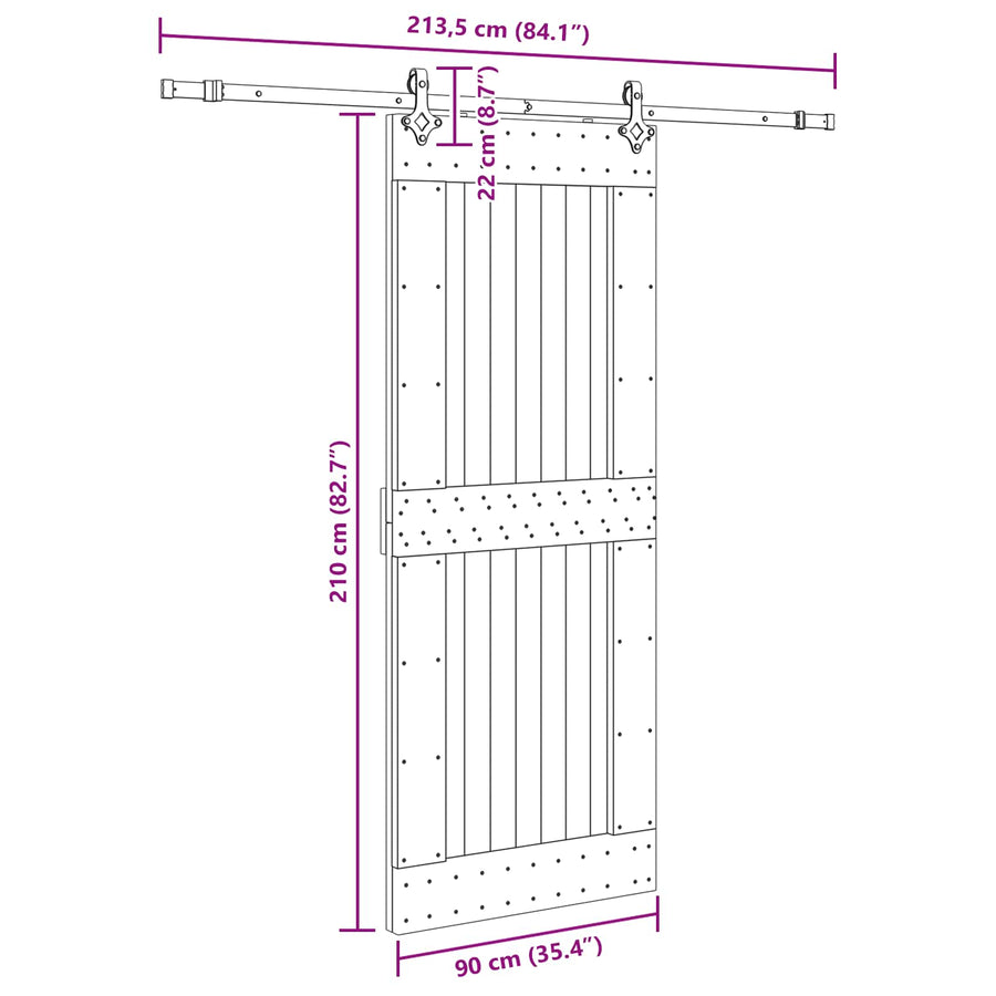 Schuifdeur NARVIK Naturel en Zwart 90 x 210 cm (213,5 cm)