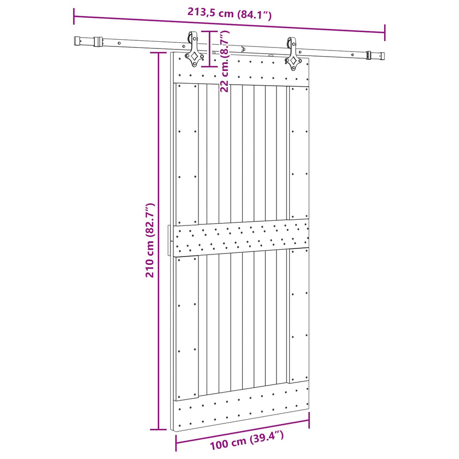 Schuifdeur NARVIK Naturel en Zwart 100 x 210 cm (213,5 cm)