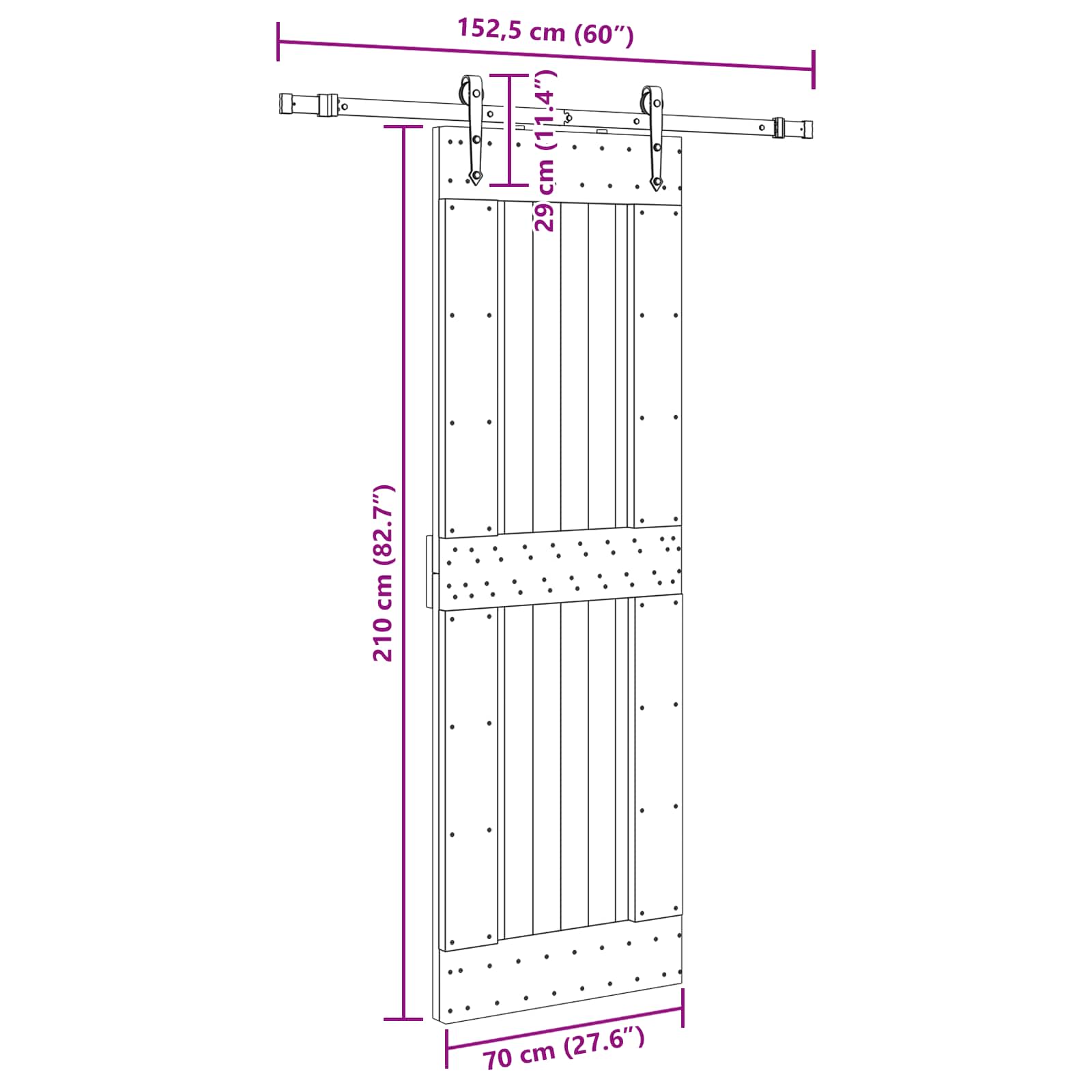 Schuifdeur NARVIK Naturel en Zwart 70 x 210 cm (152,5 cm)