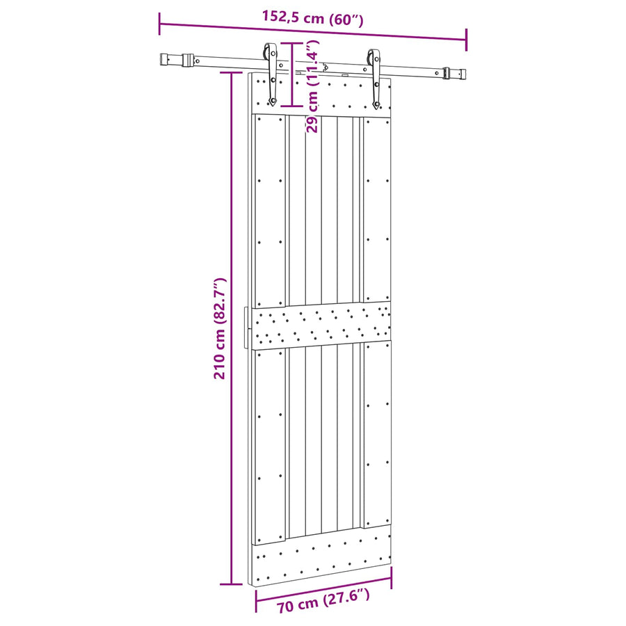 Schuifdeur NARVIK Naturel en Zwart 70 x 210 cm (152,5 cm)