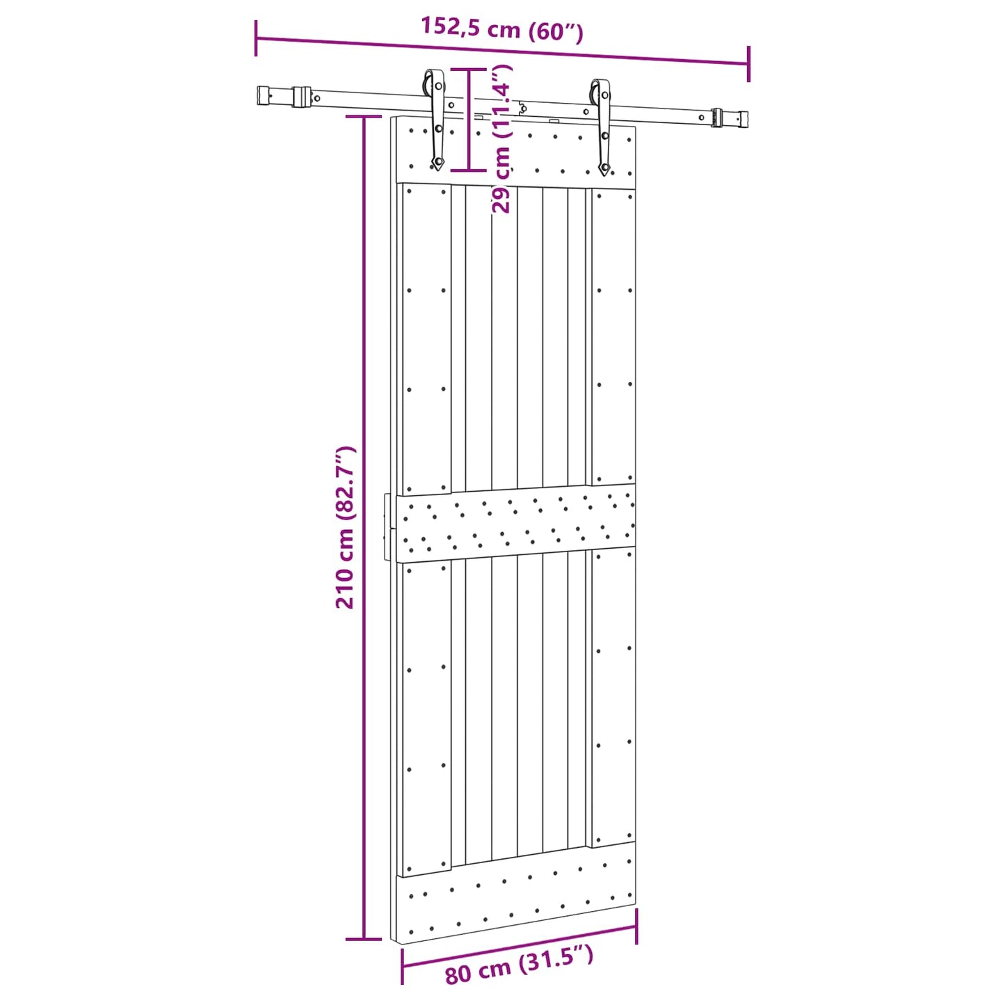 Schuifdeur NARVIK Naturel en Zwart 80 x 210 cm (152,5 cm)
