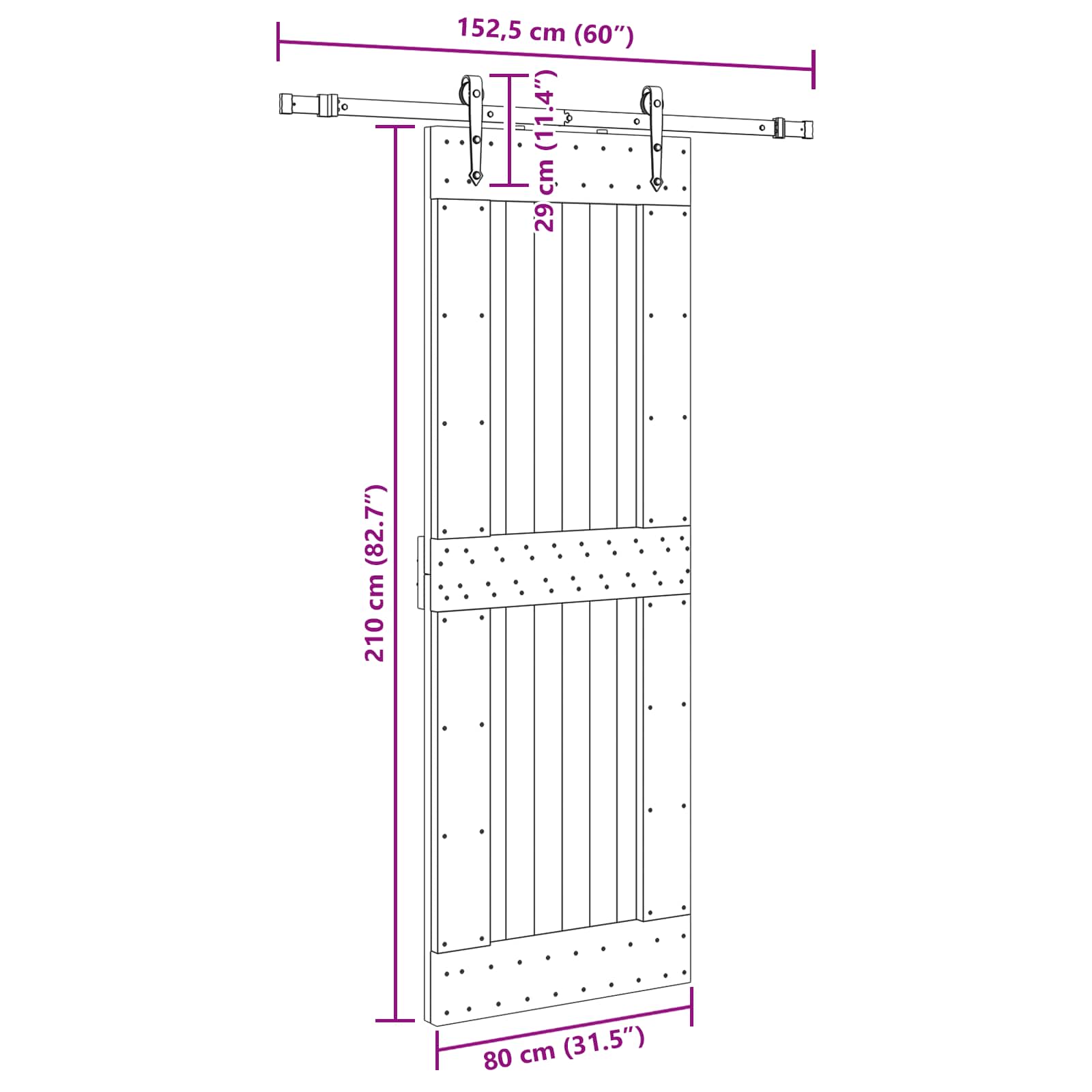 Schuifdeur NARVIK Naturel en Zwart 80 x 210 cm (152,5 cm)
