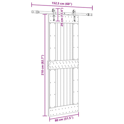 Schuifdeur NARVIK Naturel en Zwart 80 x 210 cm (152,5 cm)