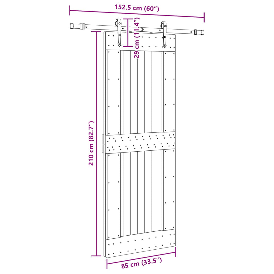 Schuifdeur NARVIK Naturel en Zwart 85 x 210 cm (152,5 cm)