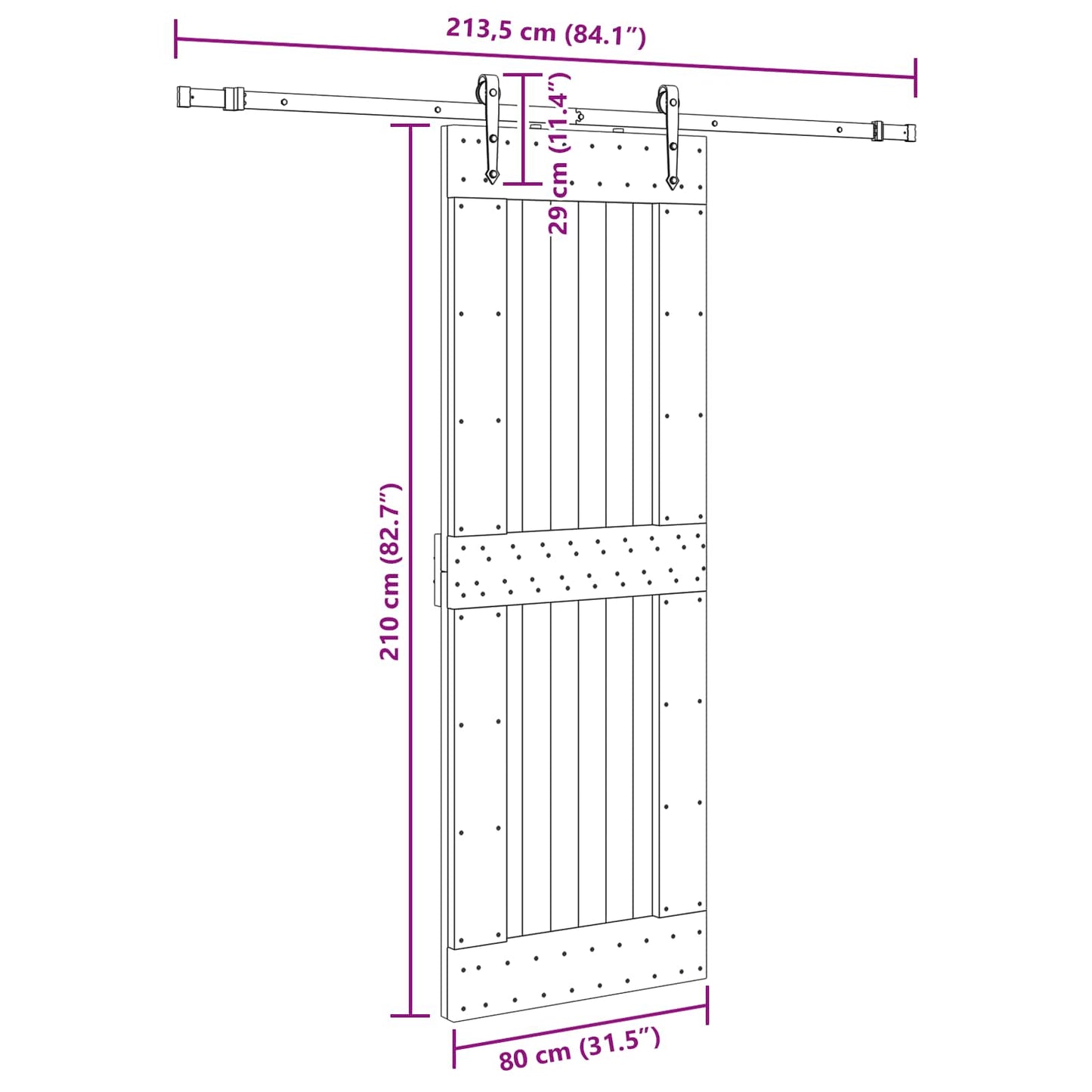 Schuifdeur NARVIK Naturel en Zwart 80 x 210 cm (213,5 cm)