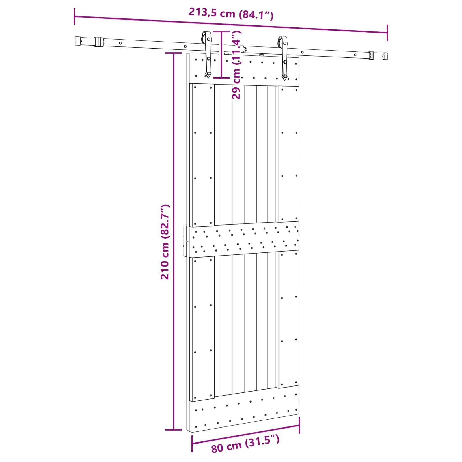 Schuifdeur NARVIK Naturel en Zwart 80 x 210 cm (213,5 cm)