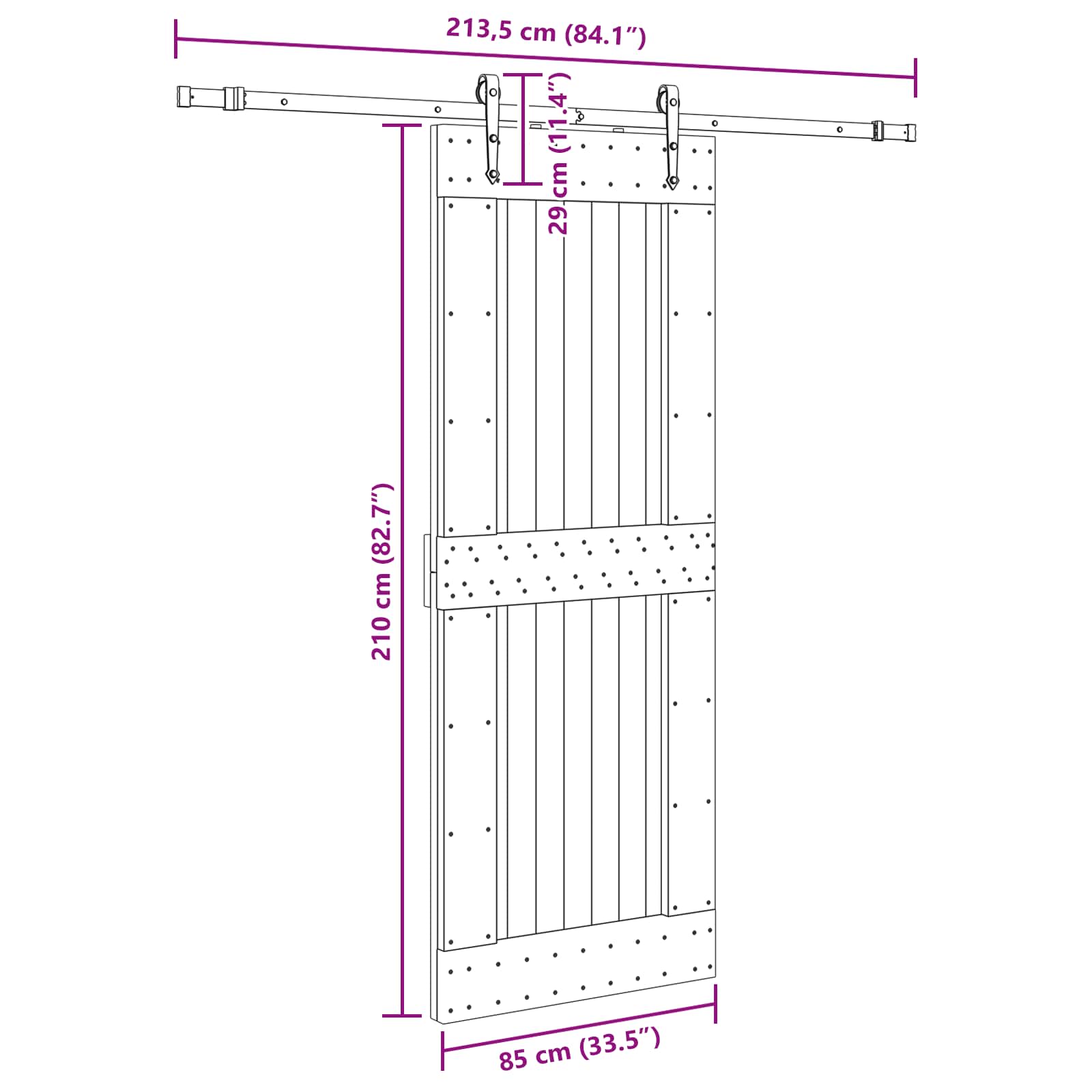 Schuifdeur NARVIK Naturel en Zwart 85 x 210 cm (213,5 cm)