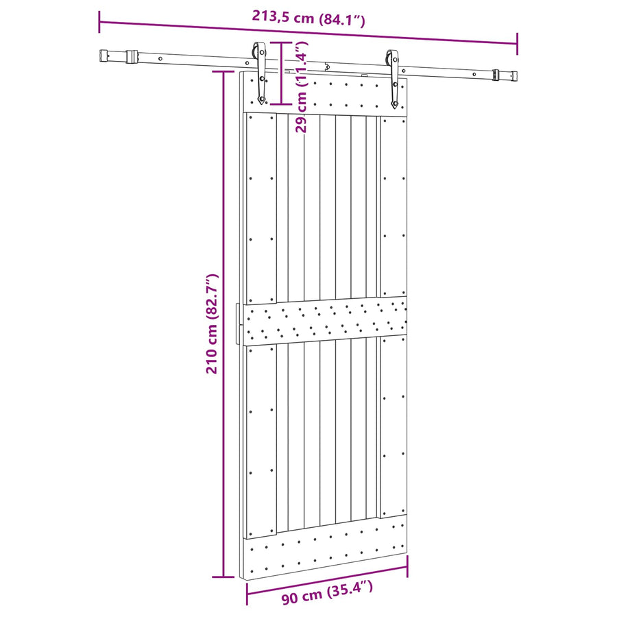 Schuifdeur NARVIK Naturel en Zwart 90 x 210 cm (213,5 cm)