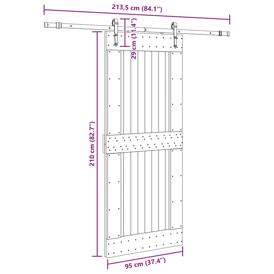Schuifdeur NARVIK Naturel en Zwart 95 x 210 cm (213,5 cm)