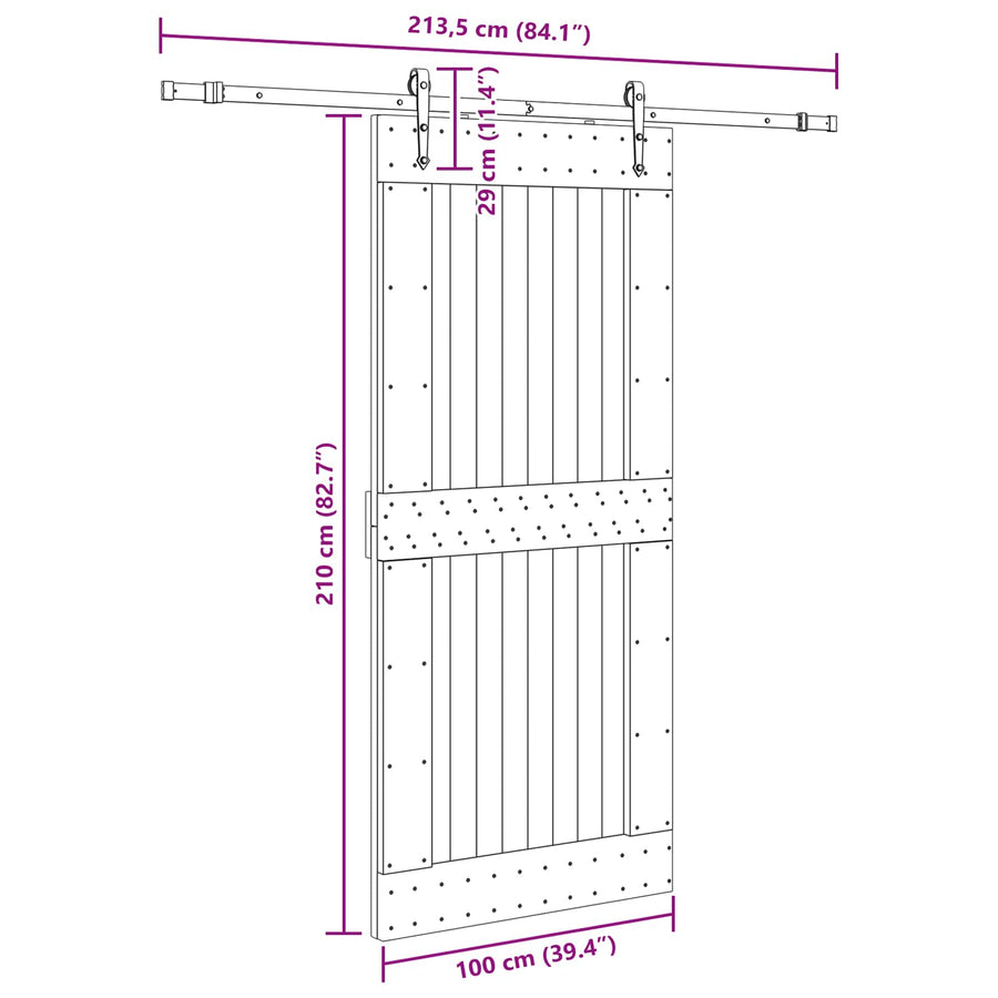 Schuifdeur NARVIK Naturel en Zwart 100 x 210 cm (213,5 cm)