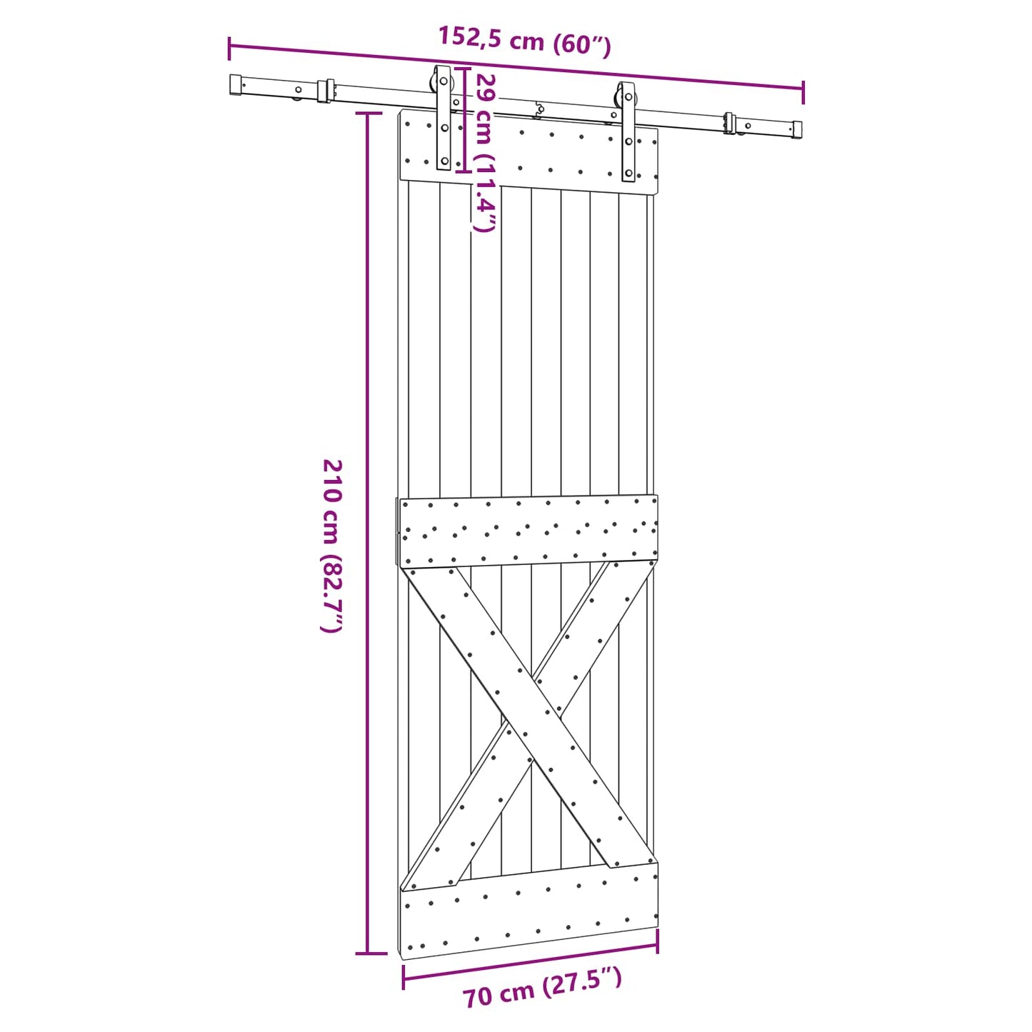 Schuifdeur NARVIK Naturel en Zwart 70 x 210 cm (152,5 cm)