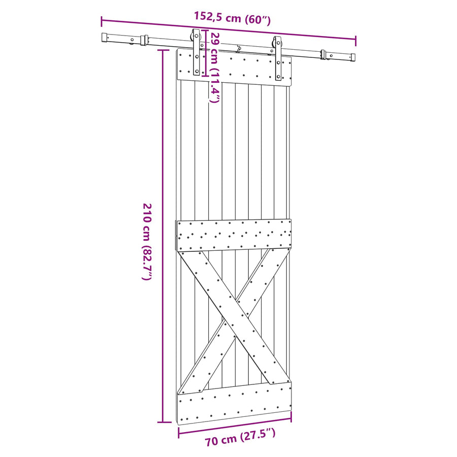 Schuifdeur NARVIK Naturel en Zwart 70 x 210 cm (152,5 cm)