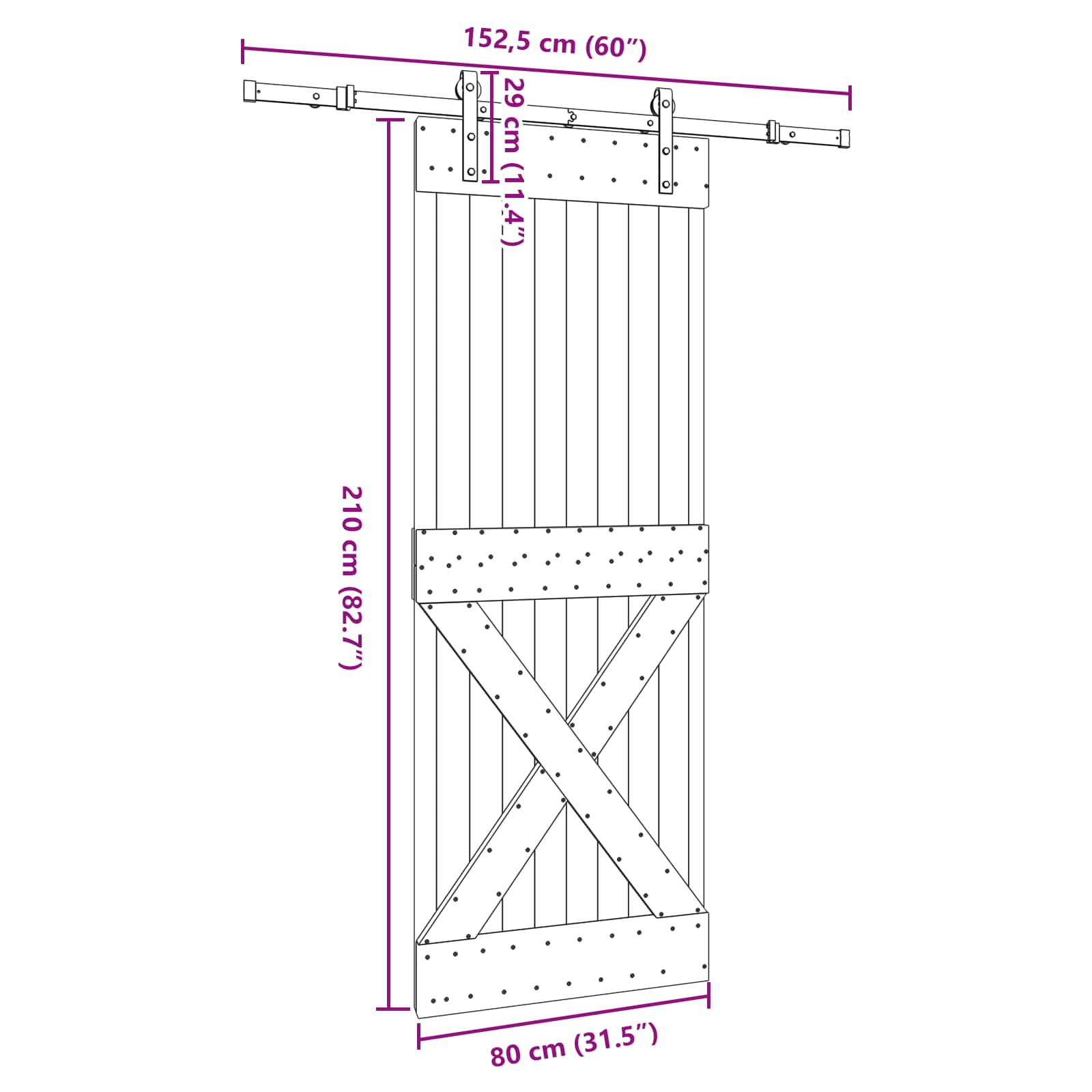 Schuifdeur NARVIK Naturel en Zwart 80 x 210 cm (152,5 cm)