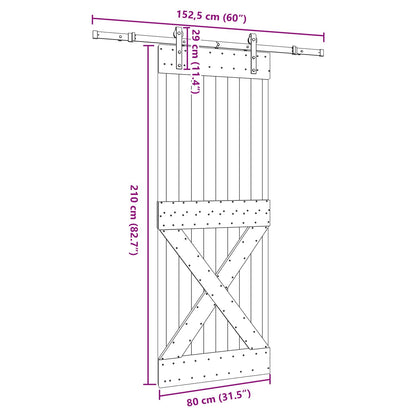 Schuifdeur NARVIK Naturel en Zwart 80 x 210 cm (152,5 cm)