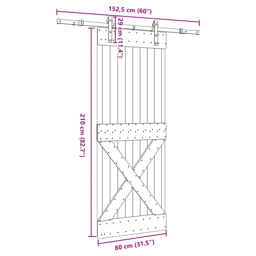 Schuifdeur NARVIK Naturel en Zwart 80 x 210 cm (152,5 cm)