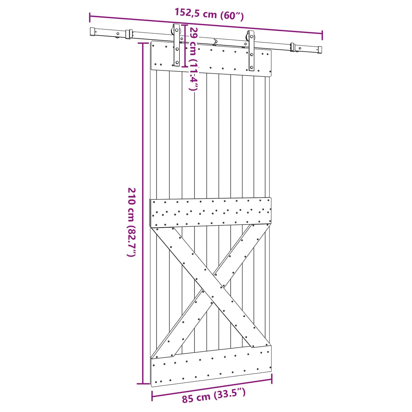 Schuifdeur NARVIK Naturel en Zwart 85 x 210 cm (152,5 cm)