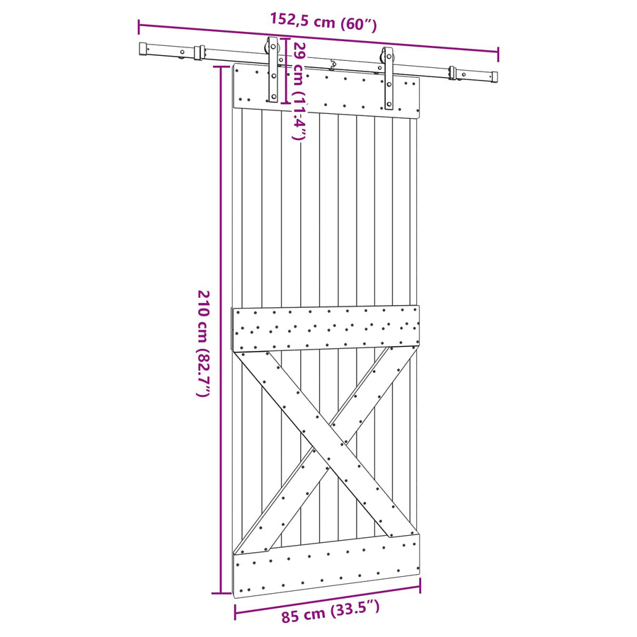 Schuifdeur NARVIK Naturel en Zwart 85 x 210 cm (152,5 cm)