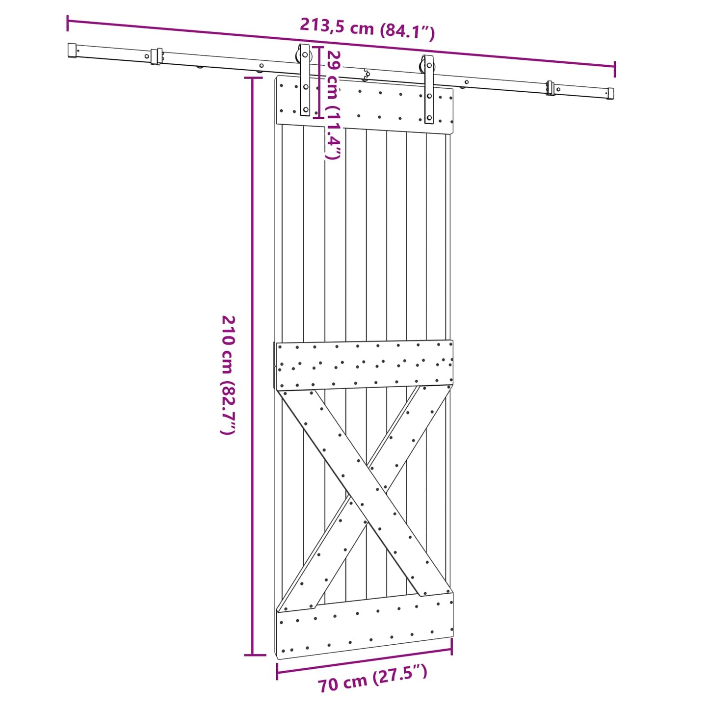 Schuifdeur NARVIK Naturel en Zwart 70 x 210 cm (213,5 cm)