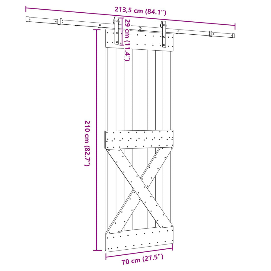 Schuifdeur NARVIK Naturel en Zwart 70 x 210 cm (213,5 cm)