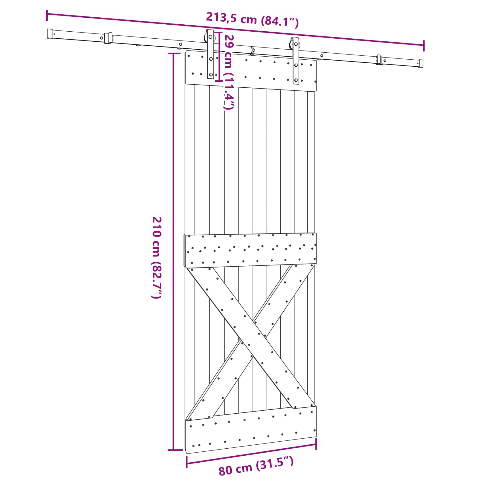 Schuifdeur NARVIK Naturel en Zwart 80 x 210 cm (213,5 cm)
