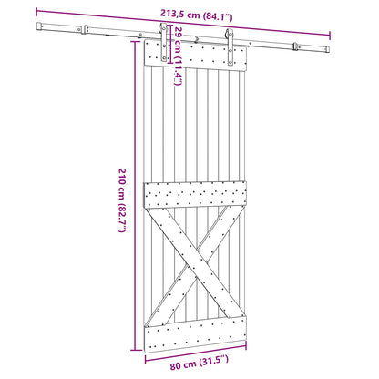 Schuifdeur NARVIK Naturel en Zwart 80 x 210 cm (213,5 cm)