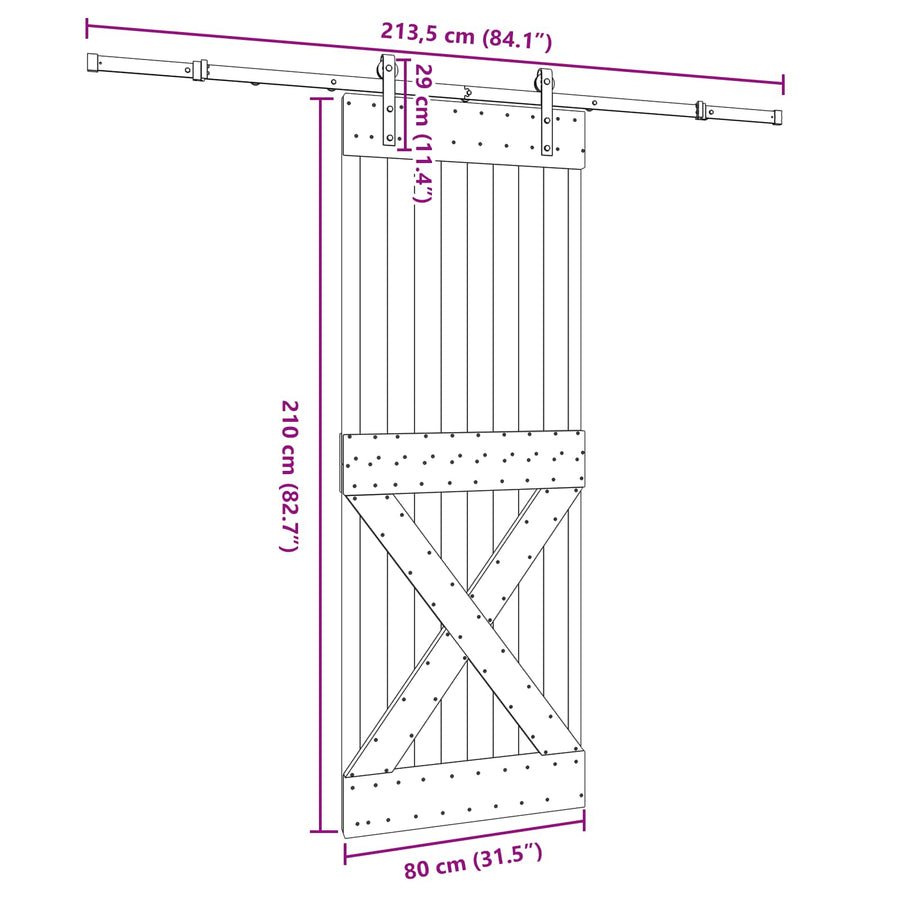 Schuifdeur NARVIK Naturel en Zwart 80 x 210 cm (213,5 cm)