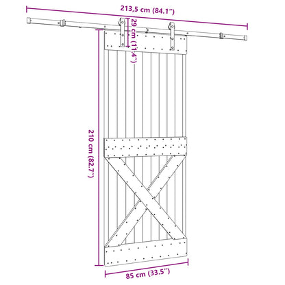Schuifdeur NARVIK Naturel en Zwart 85 x 210 cm (213,5 cm)